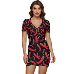 Seamless-vector-pattern-hot-red-chili-papper-black-background Low Cut Cap Sleeve Mini Dress by uniart180623