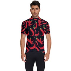 Seamless-vector-pattern-hot-red-chili-papper-black-background Men s Short Sleeve Cycling Jersey by uniart180623