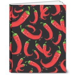 Seamless-vector-pattern-hot-red-chili-papper-black-background 8  X 10  Hardcover Notebook