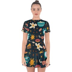 Seamless-pattern-with-breakfast-symbols-morning-coffee Drop Hem Mini Chiffon Dress by uniart180623