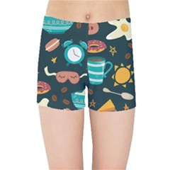 Seamless-pattern-with-breakfast-symbols-morning-coffee Kids  Sports Shorts by uniart180623