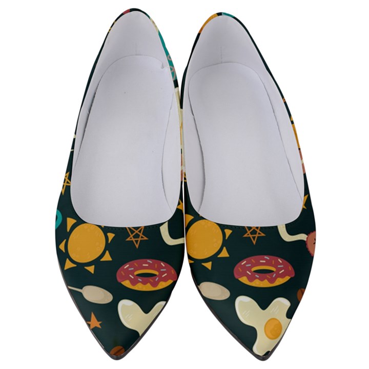 Seamless-pattern-with-breakfast-symbols-morning-coffee Women s Low Heels