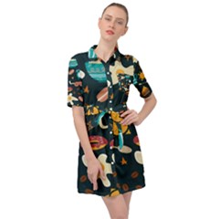 Seamless-pattern-with-breakfast-symbols-morning-coffee Belted Shirt Dress by uniart180623