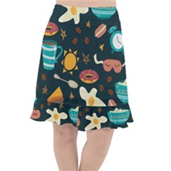 Seamless-pattern-with-breakfast-symbols-morning-coffee Fishtail Chiffon Skirt by uniart180623