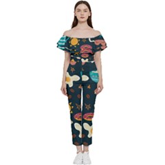 Seamless-pattern-with-breakfast-symbols-morning-coffee Bardot Ruffle Jumpsuit by uniart180623