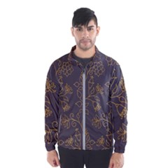 Seamless-pattern-gold-floral-ornament-dark-background-fashionable-textures-golden-luster Men s Windbreaker by uniart180623