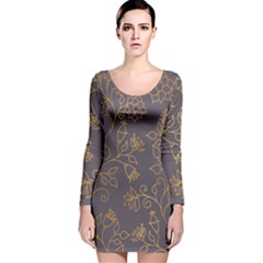 Seamless-pattern-gold-floral-ornament-dark-background-fashionable-textures-golden-luster Long Sleeve Velvet Bodycon Dress by uniart180623