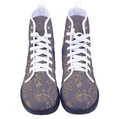 Seamless-pattern-gold-floral-ornament-dark-background-fashionable-textures-golden-luster Women s High-top Canvas Sneakers