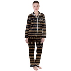 Set-antique-greek-borders-seamless-ornaments-golden-color-black-background-flat-style-greece-concept Women s Long Sleeve Satin Pajamas Set	