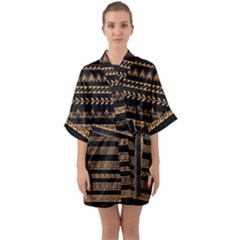 Set-antique-greek-borders-seamless-ornaments-golden-color-black-background-flat-style-greece-concept Half Sleeve Satin Kimono 