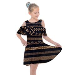 Set-antique-greek-borders-seamless-ornaments-golden-color-black-background-flat-style-greece-concept Kids  Shoulder Cutout Chiffon Dress by uniart180623