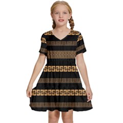 Set-antique-greek-borders-seamless-ornaments-golden-color-black-background-flat-style-greece-concept Kids  Short Sleeve Tiered Mini Dress