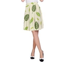 Leaf-spring-seamless-pattern-fresh-green-color-nature A-line Skirt by uniart180623