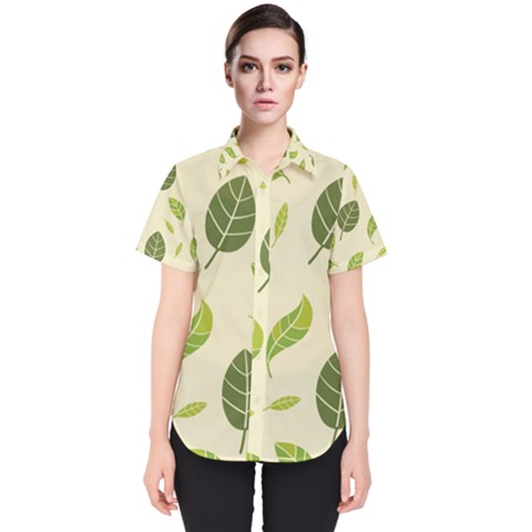 Leaf-spring-seamless-pattern-fresh-green-color-nature Women s Short Sleeve Shirt by uniart180623