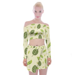 Leaf-spring-seamless-pattern-fresh-green-color-nature Off Shoulder Top With Mini Skirt Set by uniart180623