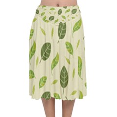 Leaf-spring-seamless-pattern-fresh-green-color-nature Velvet Flared Midi Skirt by uniart180623