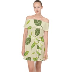 Leaf-spring-seamless-pattern-fresh-green-color-nature Off Shoulder Chiffon Dress by uniart180623