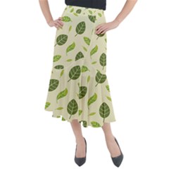 Leaf-spring-seamless-pattern-fresh-green-color-nature Midi Mermaid Skirt by uniart180623