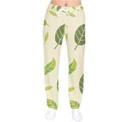 Leaf-spring-seamless-pattern-fresh-green-color-nature Women Velvet Drawstring Pants by uniart180623