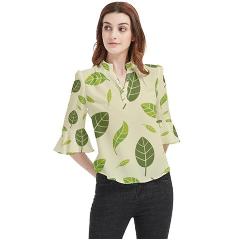 Leaf-spring-seamless-pattern-fresh-green-color-nature Loose Horn Sleeve Chiffon Blouse by uniart180623