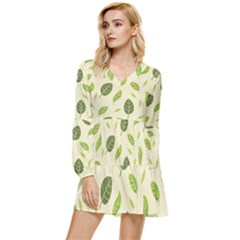 Leaf-spring-seamless-pattern-fresh-green-color-nature Tiered Long Sleeve Mini Dress by uniart180623