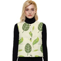 Leaf-spring-seamless-pattern-fresh-green-color-nature Women s Short Button Up Puffer Vest by uniart180623