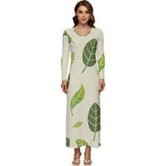 Leaf-spring-seamless-pattern-fresh-green-color-nature Long Sleeve Longline Maxi Dress by uniart180623