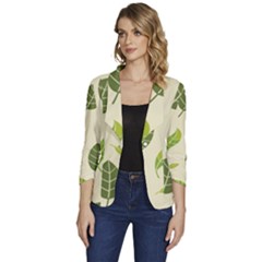 Leaf-spring-seamless-pattern-fresh-green-color-nature Women s One-button 3/4 Sleeve Short Jacket