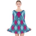 Argyle-pattern-seamless-fabric-texture-background-classic-argill-ornament Long Sleeve Velvet Skater Dress View1