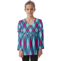 Argyle-pattern-seamless-fabric-texture-background-classic-argill-ornament Kids  V Neck Casual Top by uniart180623