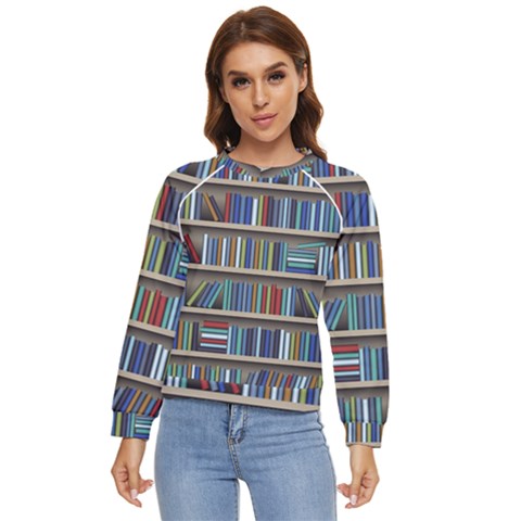 Bookshelf Women s Long Sleeve Raglan Tee by uniart180623