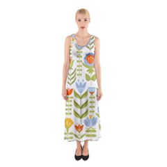 Seamless-pattern-with-various-flowers-leaves-folk-motif Sleeveless Maxi Dress by uniart180623