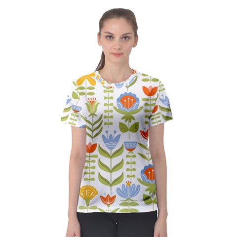 Seamless-pattern-with-various-flowers-leaves-folk-motif Women s Sport Mesh Tee by uniart180623