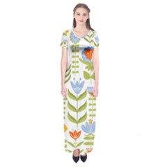 Seamless-pattern-with-various-flowers-leaves-folk-motif Short Sleeve Maxi Dress by uniart180623