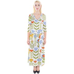 Seamless-pattern-with-various-flowers-leaves-folk-motif Quarter Sleeve Wrap Maxi Dress by uniart180623