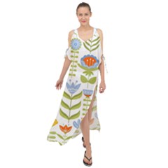 Seamless-pattern-with-various-flowers-leaves-folk-motif Maxi Chiffon Cover Up Dress by uniart180623