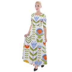 Seamless-pattern-with-various-flowers-leaves-folk-motif Half Sleeves Maxi Dress by uniart180623