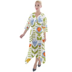 Seamless-pattern-with-various-flowers-leaves-folk-motif Quarter Sleeve Wrap Front Maxi Dress by uniart180623