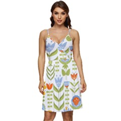 Seamless-pattern-with-various-flowers-leaves-folk-motif V-neck Pocket Summer Dress  by uniart180623