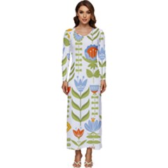 Seamless-pattern-with-various-flowers-leaves-folk-motif Long Sleeve Longline Maxi Dress by uniart180623