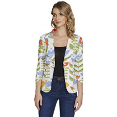 Seamless-pattern-with-various-flowers-leaves-folk-motif Women s One-button 3/4 Sleeve Short Jacket