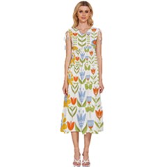 Seamless-pattern-with-various-flowers-leaves-folk-motif V-neck Drawstring Shoulder Sleeveless Maxi Dress by uniart180623