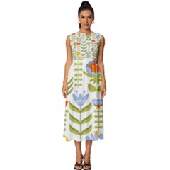 Seamless-pattern-with-various-flowers-leaves-folk-motif Sleeveless Round Neck Midi Dress by uniart180623