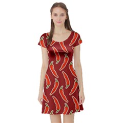 Chili-pattern-red Short Sleeve Skater Dress