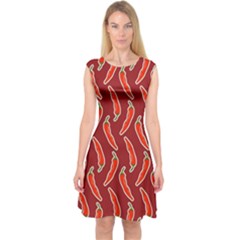 Chili-pattern-red Capsleeve Midi Dress