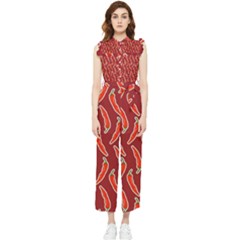 Chili-pattern-red Women s Frill Top Chiffon Jumpsuit by uniart180623