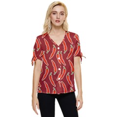 Chili-pattern-red Bow Sleeve Button Up Top by uniart180623