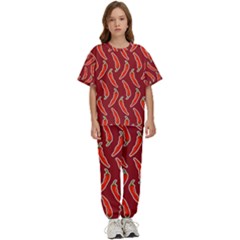 Chili-pattern-red Kids  Tee And Pants Sports Set by uniart180623