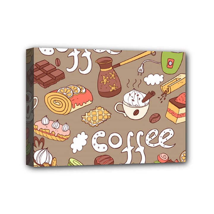 Vector-seamless-pattern-with-doodle-coffee-equipment Mini Canvas 7  x 5  (Stretched)