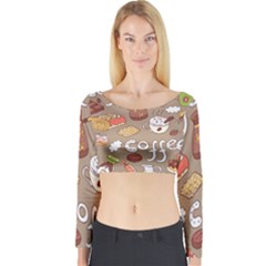 Vector-seamless-pattern-with-doodle-coffee-equipment Long Sleeve Crop Top by uniart180623